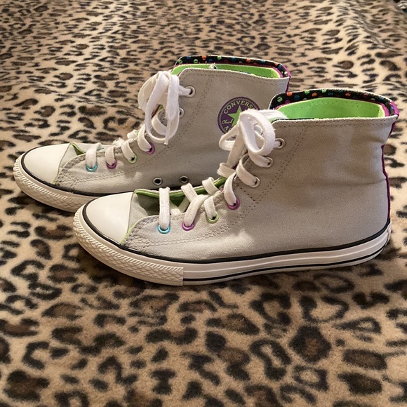 2 for $40 CONVERSE ALL STAR Shoes DOUBLE TONGUE POLKA DOT GREY Unisex Size 5 - Picture 4 of 10